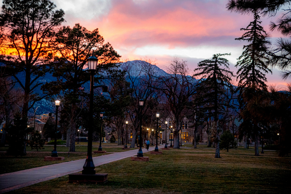 Campus at sunset. Photo by Mark Lee.