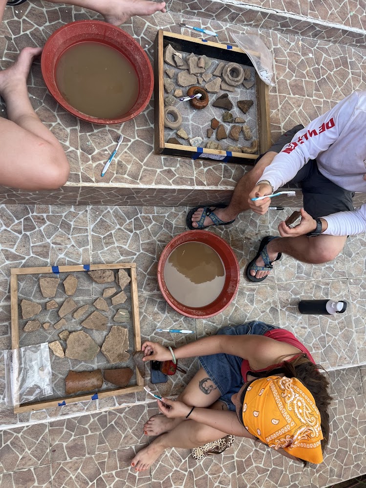 Artifact cleaning and processing during afternoons working in the lab. Working with wet and dry brushes to delicately clean the ceramics.  