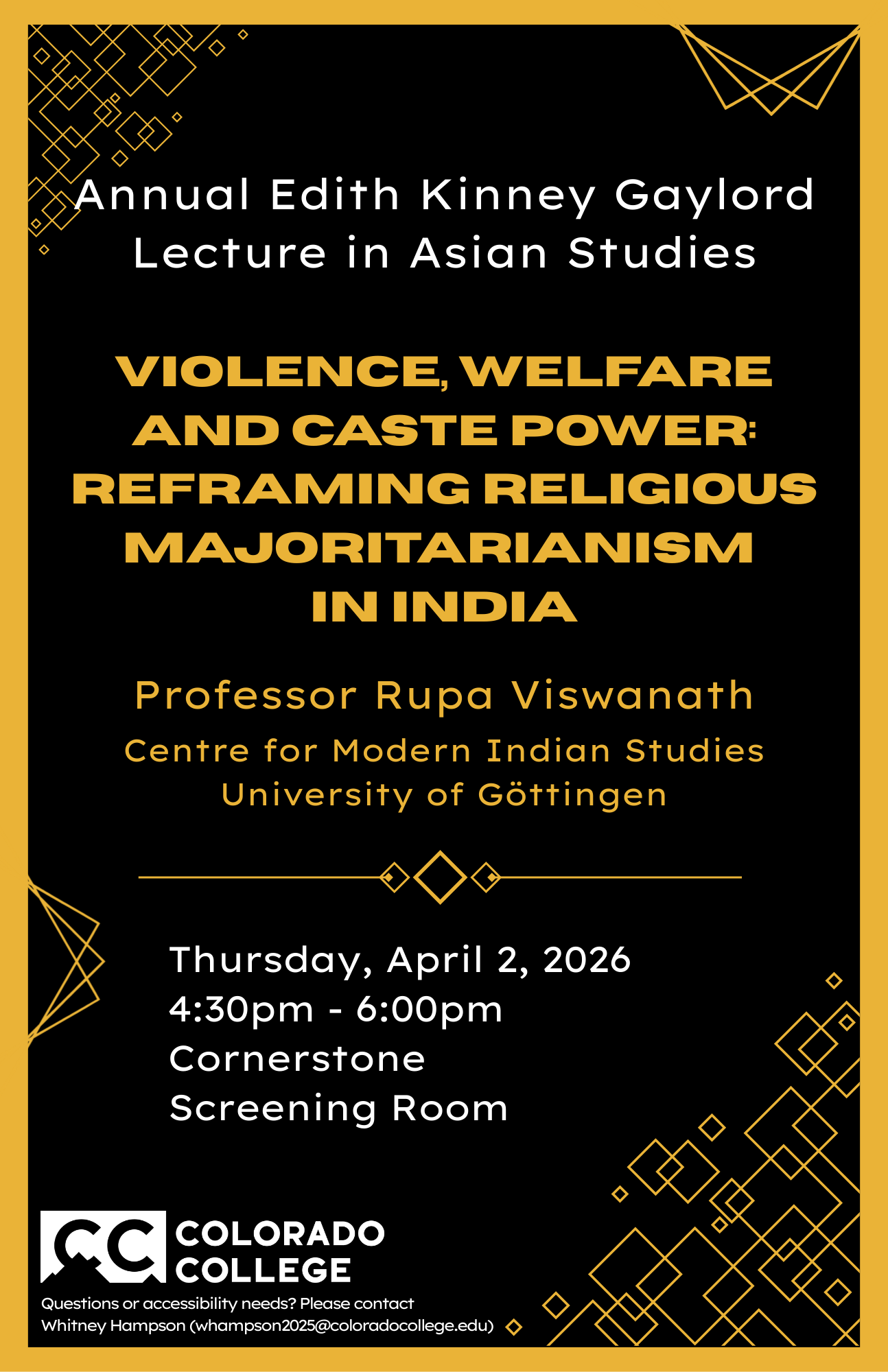 Gaylord Lecture Series Presents Violence, Welfare, and Caste Power: Reframing Religious Majoritarianism in India with Prof. Rupa Viswanath