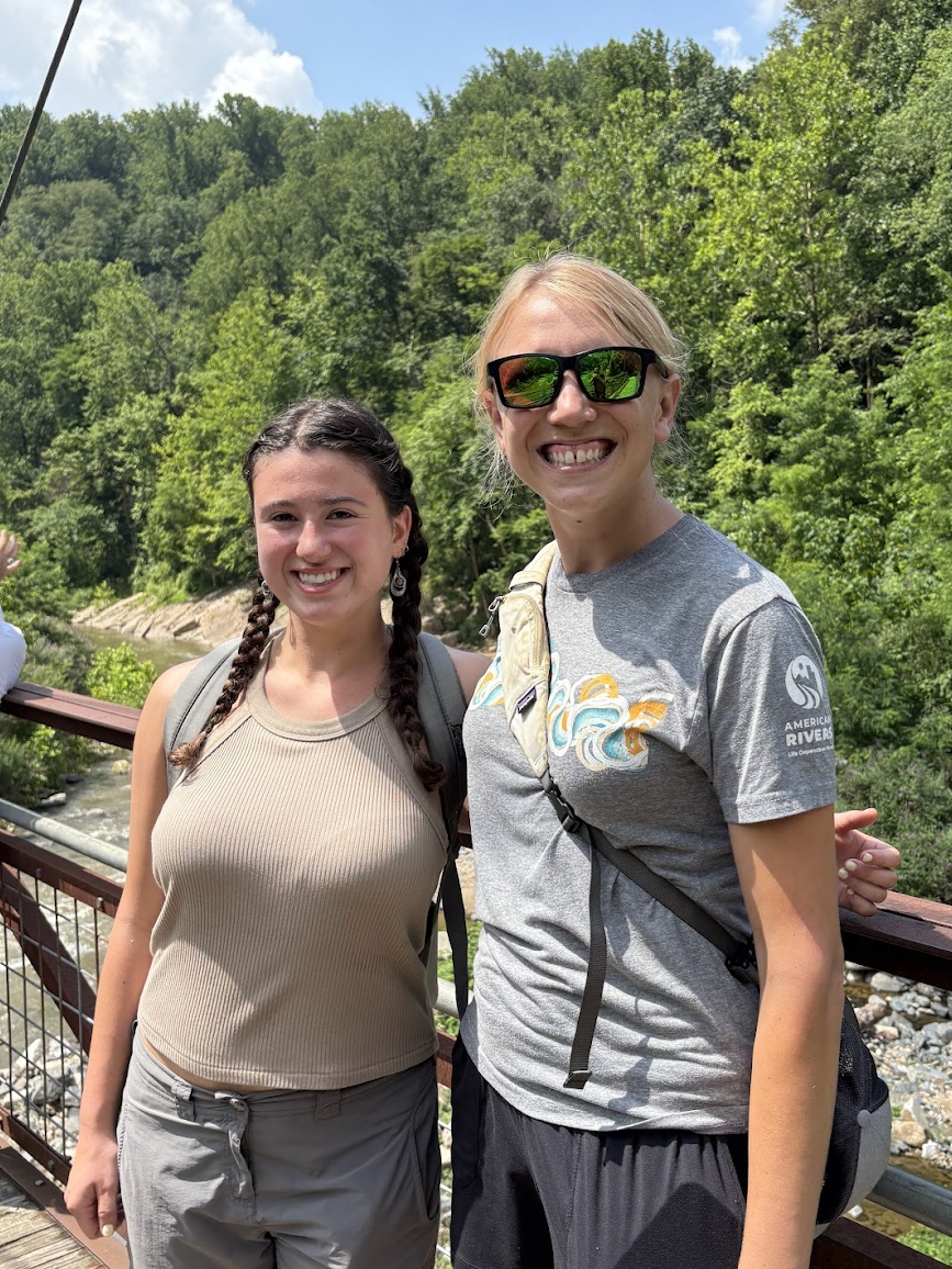 Victoria Levi '27 and Katie Schmidt pictured at the Bloede-Dam Removal site.