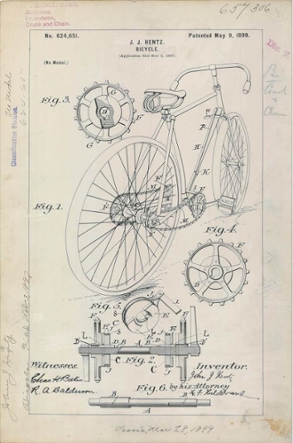 Patent drawing for J.J. Hentz Bicycle, 1899