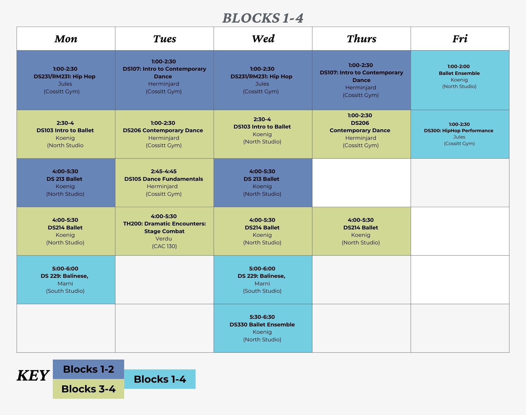 Theatre and Dance Fall 2025 Adjunct Schedule