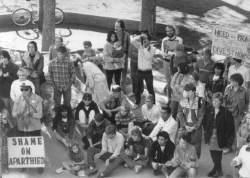 Apartheid Rally for Divestment at Armstrong Hall, 1987