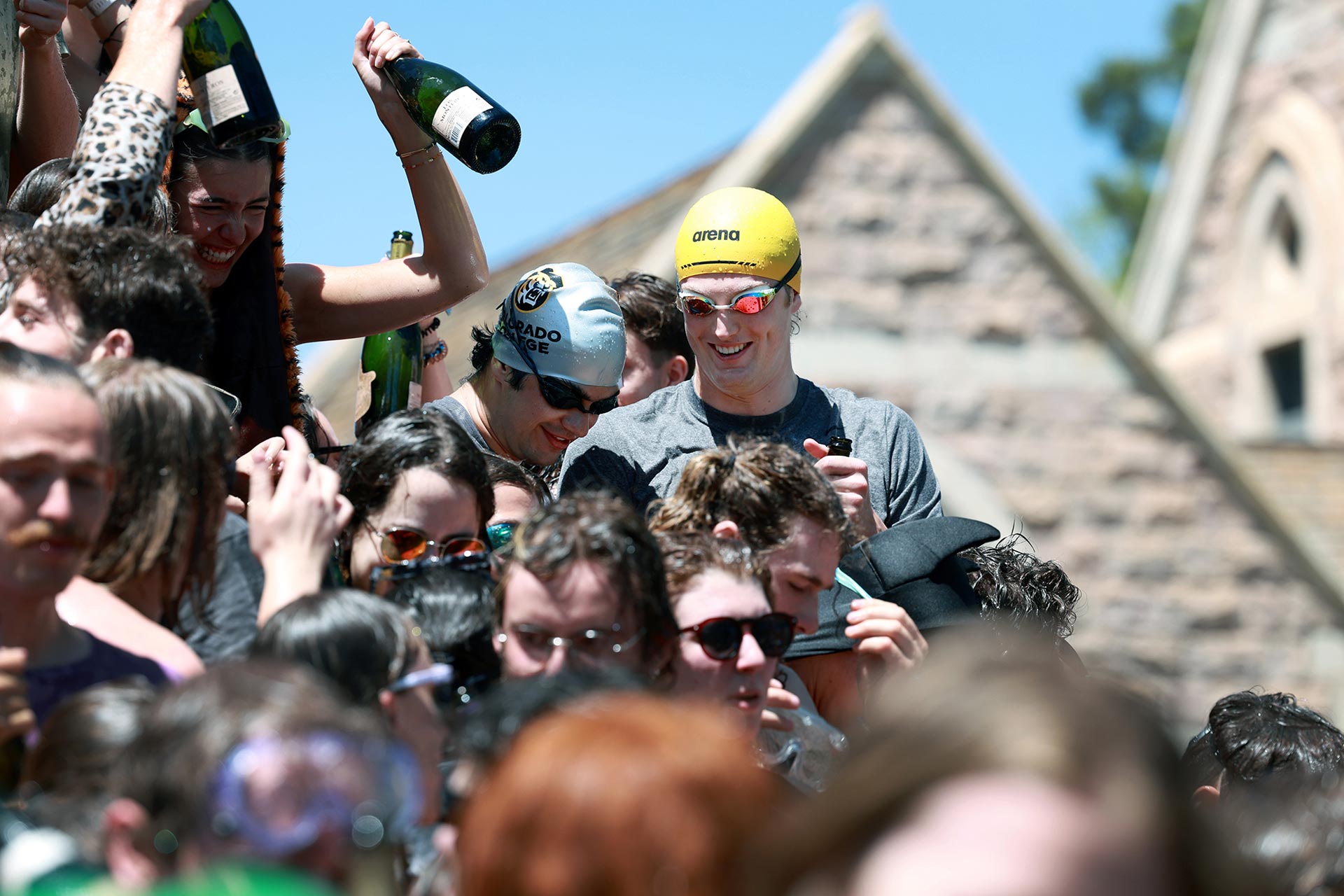 Seniors gather for the annual Champagne Showers to celebrate on May 14 on Worner Quad. Photos by Jamie Cotten / Colorado College