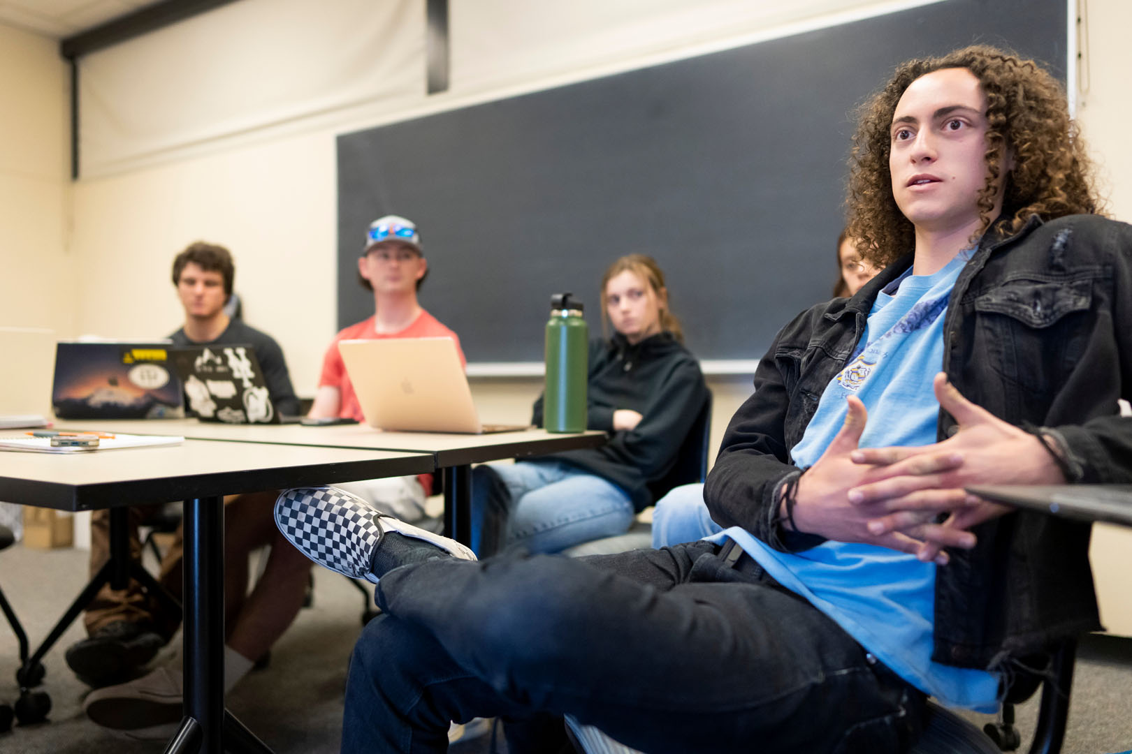 Students participate in a debate on climate policy during Marion Hourdequin's Block 6  Contesting Climate Justice class on March 15, 2023. Photo by Lonnie Timmons III / Colorado College.