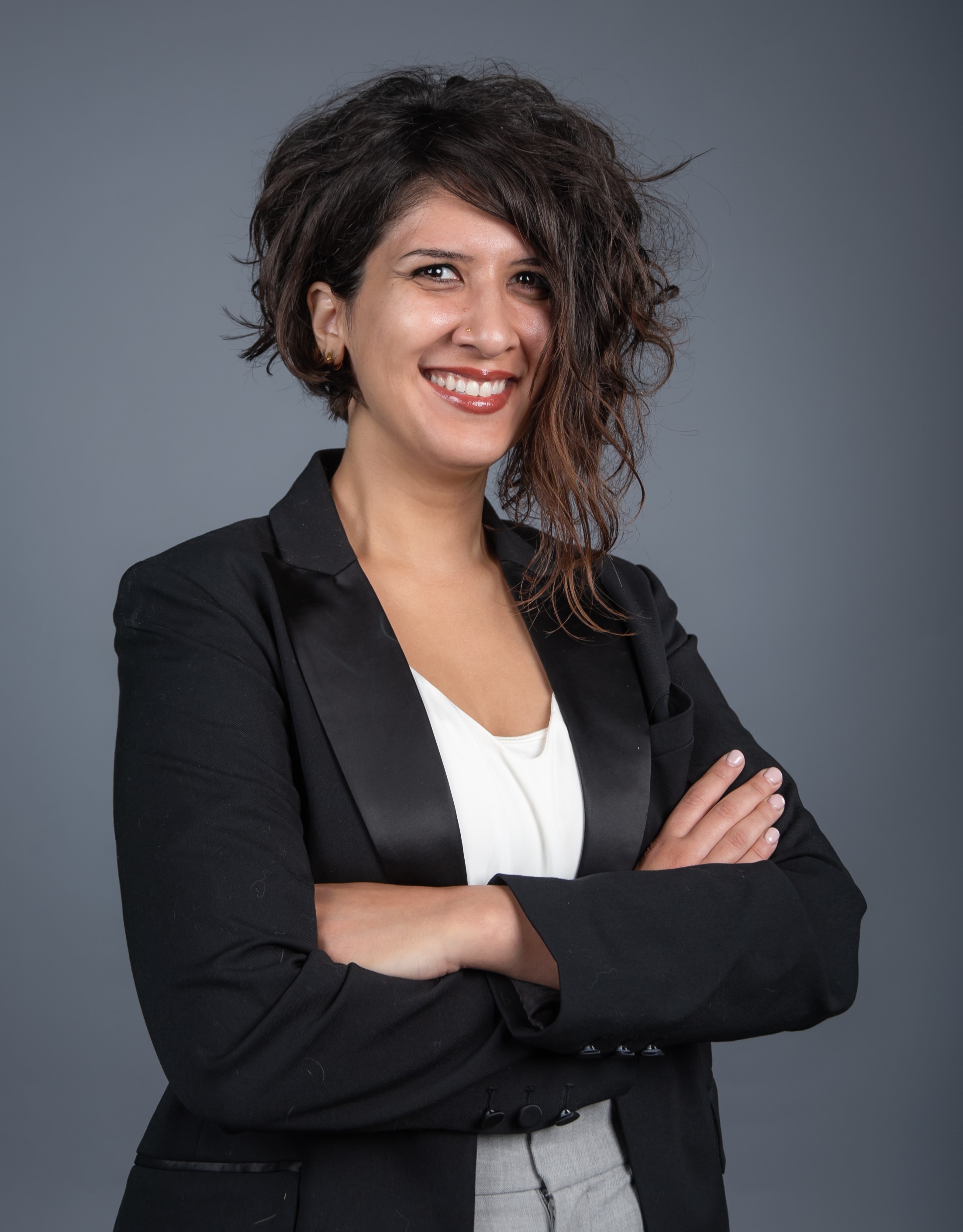 professional image of a woman on a grey background