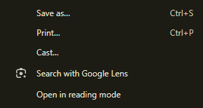 A screenshot of the options when you right-click on a pdf opened in Google Chrome, with "Turn on Reading Mode" highlighted.