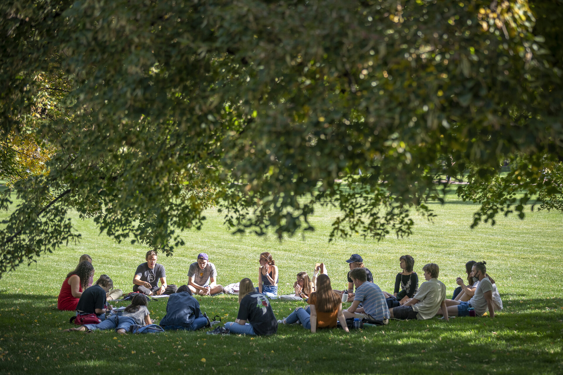 Class with English Professor Aline Lo is held on Tava Quad 