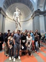 A student group in front of the statue of David in Florence.