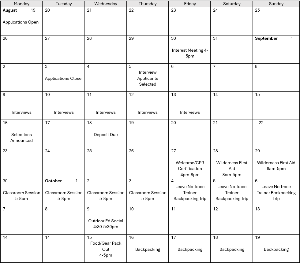 Guide Training Calendar