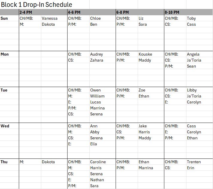 QRC drop-in schedule