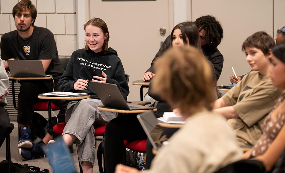 Class doing field work